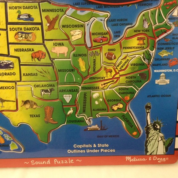 Melissa & Doug U.S.A. Sound Puzzle Wooden State Names & Capital New Sealed - Picture 3 of 10